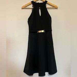 Black Halter Lace Back Flare Hem Dress - Papaya